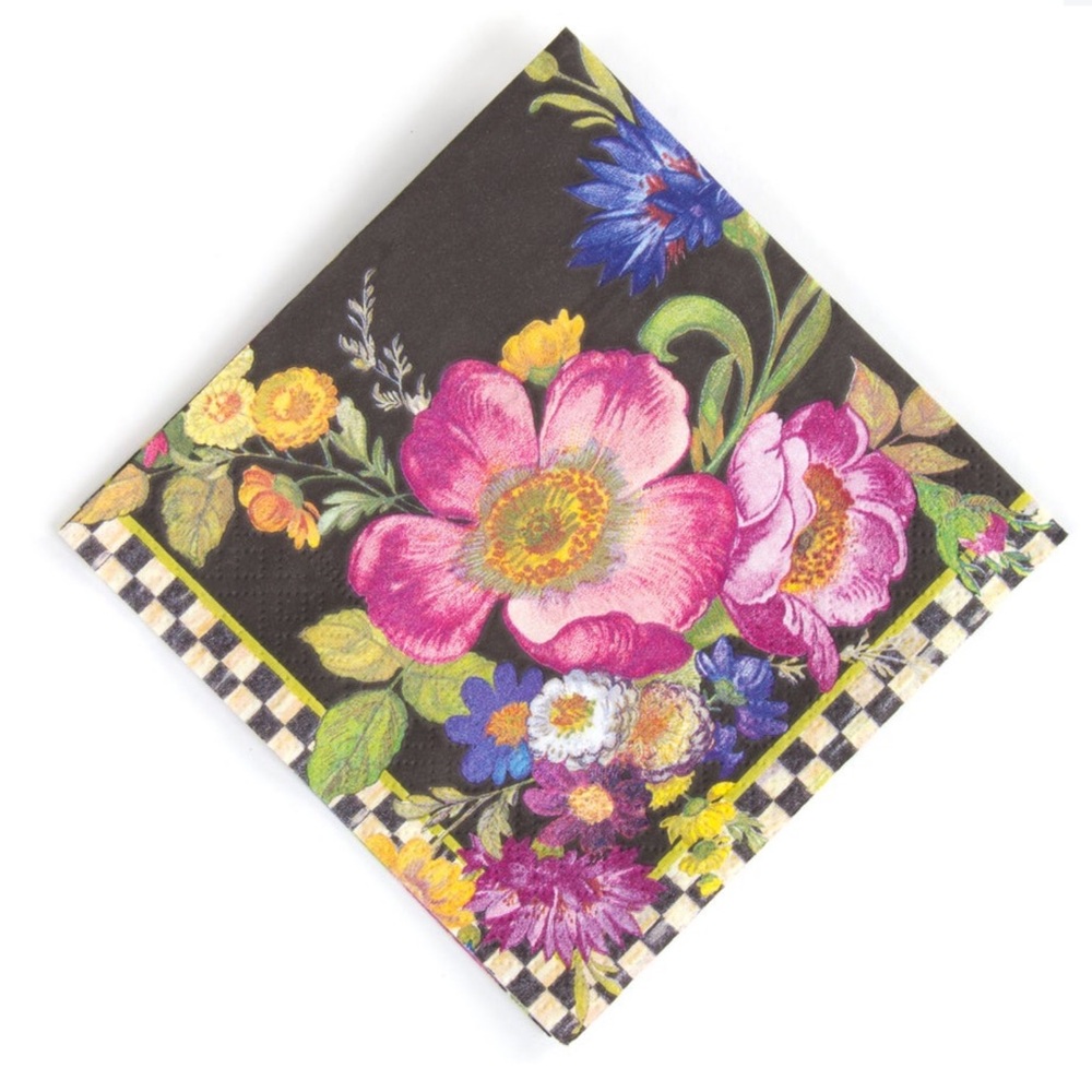 Mackenzie Childs Black Flower Market Cocktail Paper Napkins